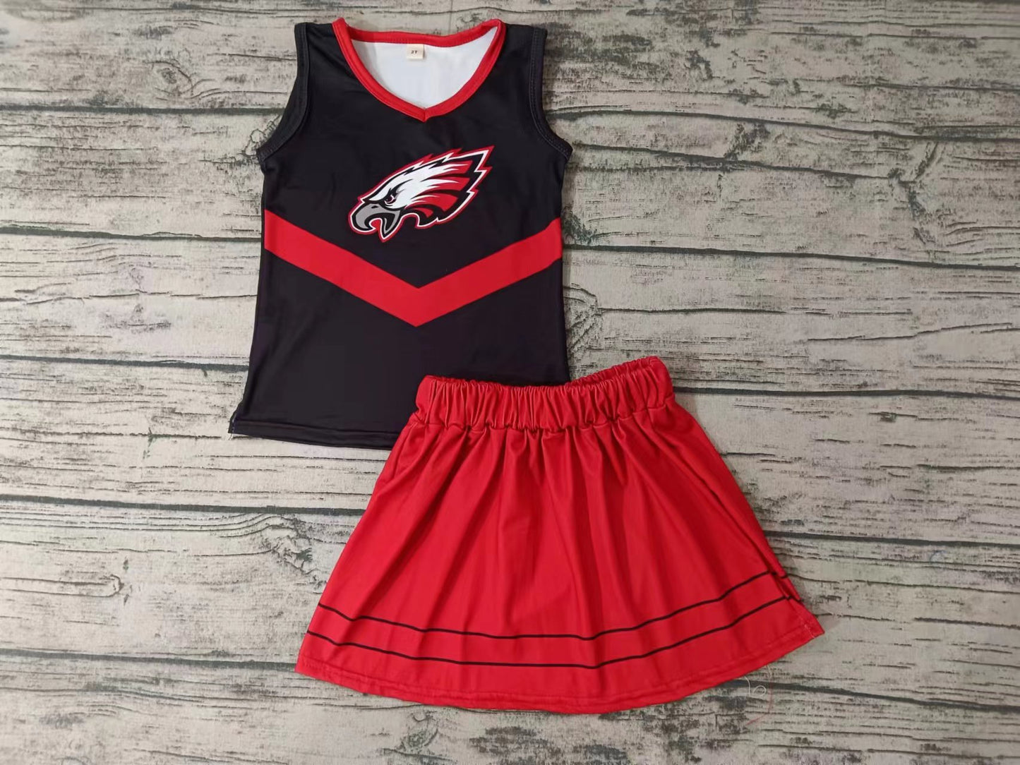 MOQ 3 pcs eagle red black top skirt girls cheer clothes