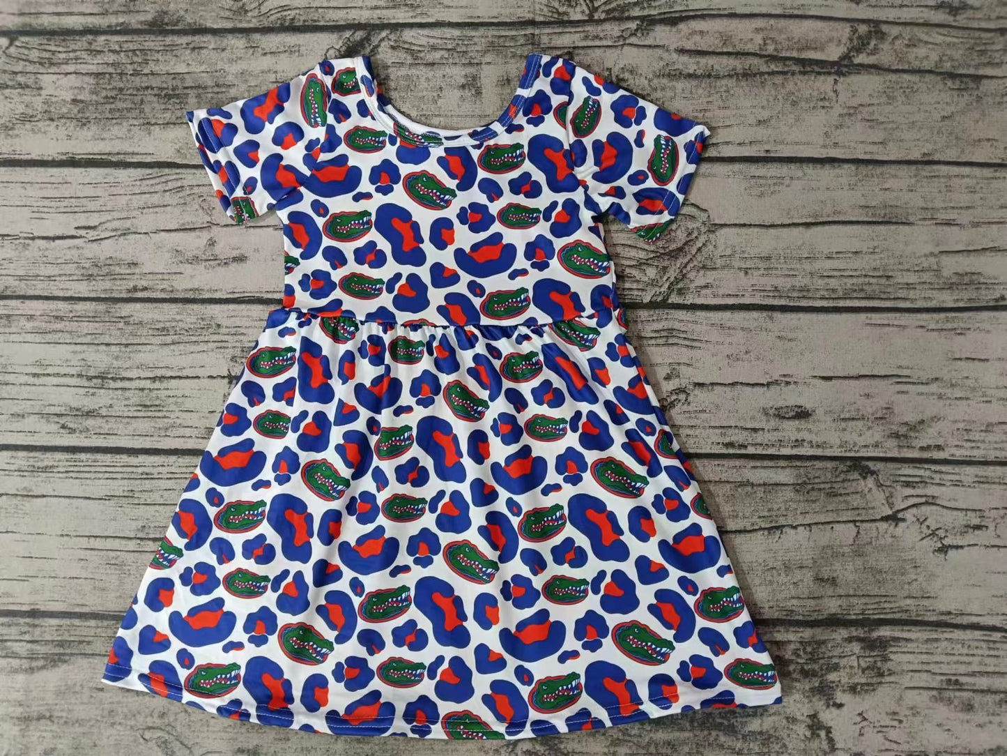 MOQ 3 pcs short sleeves crocodile blue leopard girls team dress