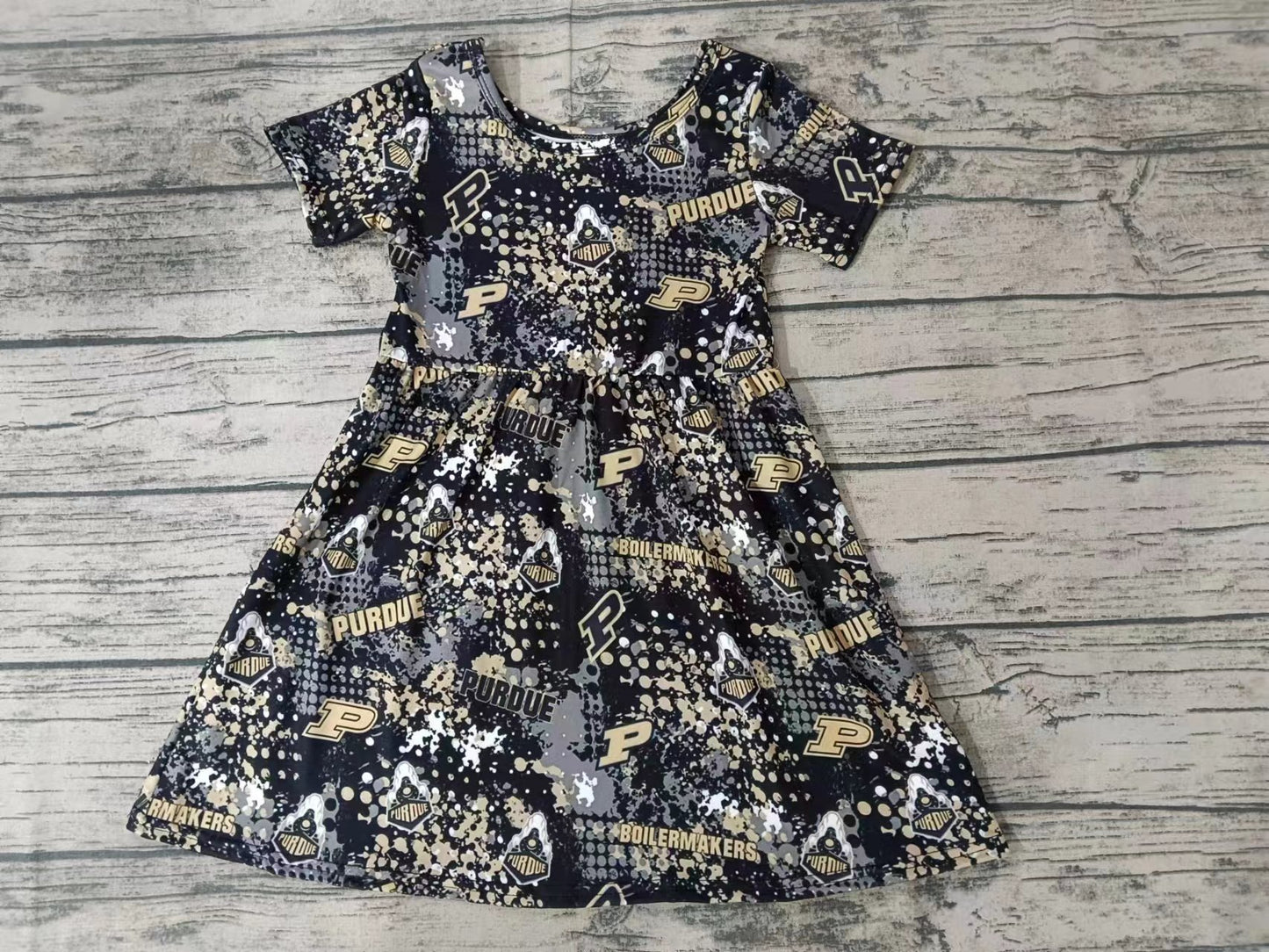 MOQ 3 pcs short sleeves P black girls team dress