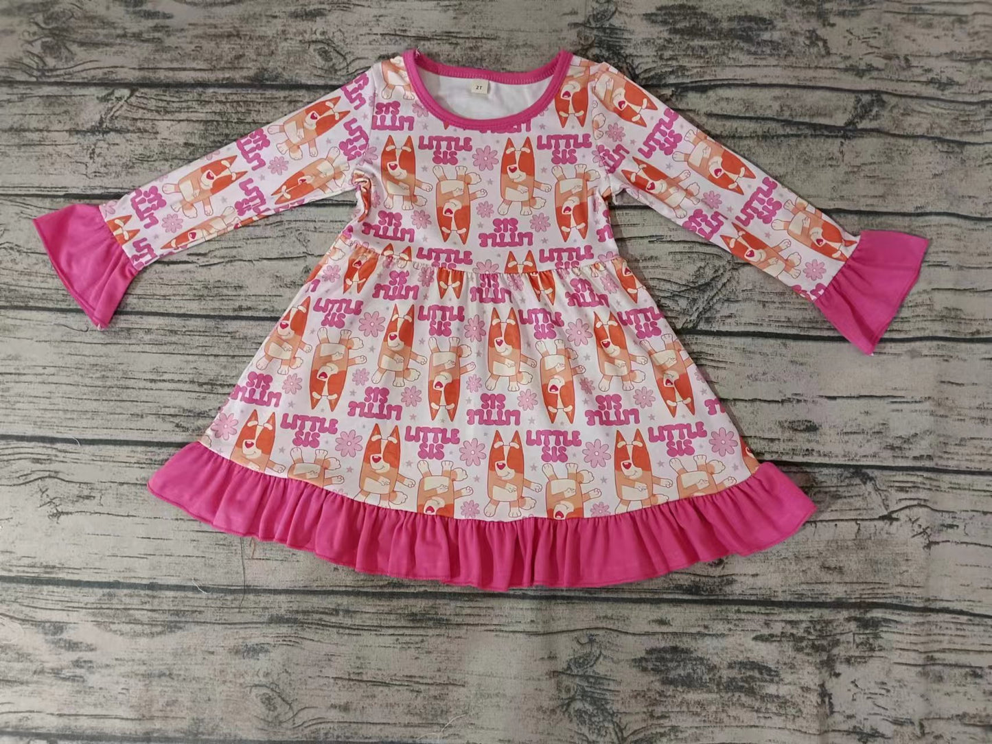 MOQ 3 pcs long sleeves little sister floral girls dresses