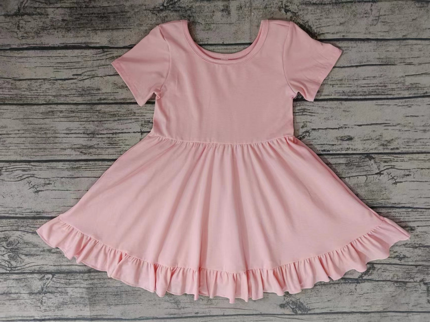 MOQ 3 pcs pink short sleeves cotton girls dresses