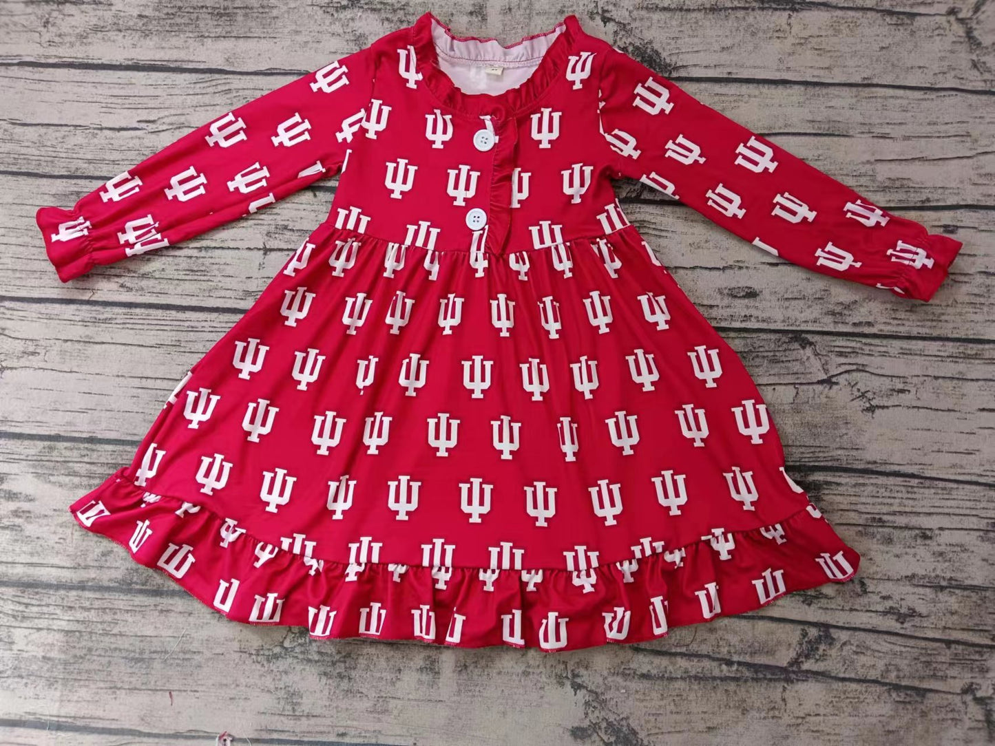 MOQ 3 pcs I U red long sleeves kids girls team night gown