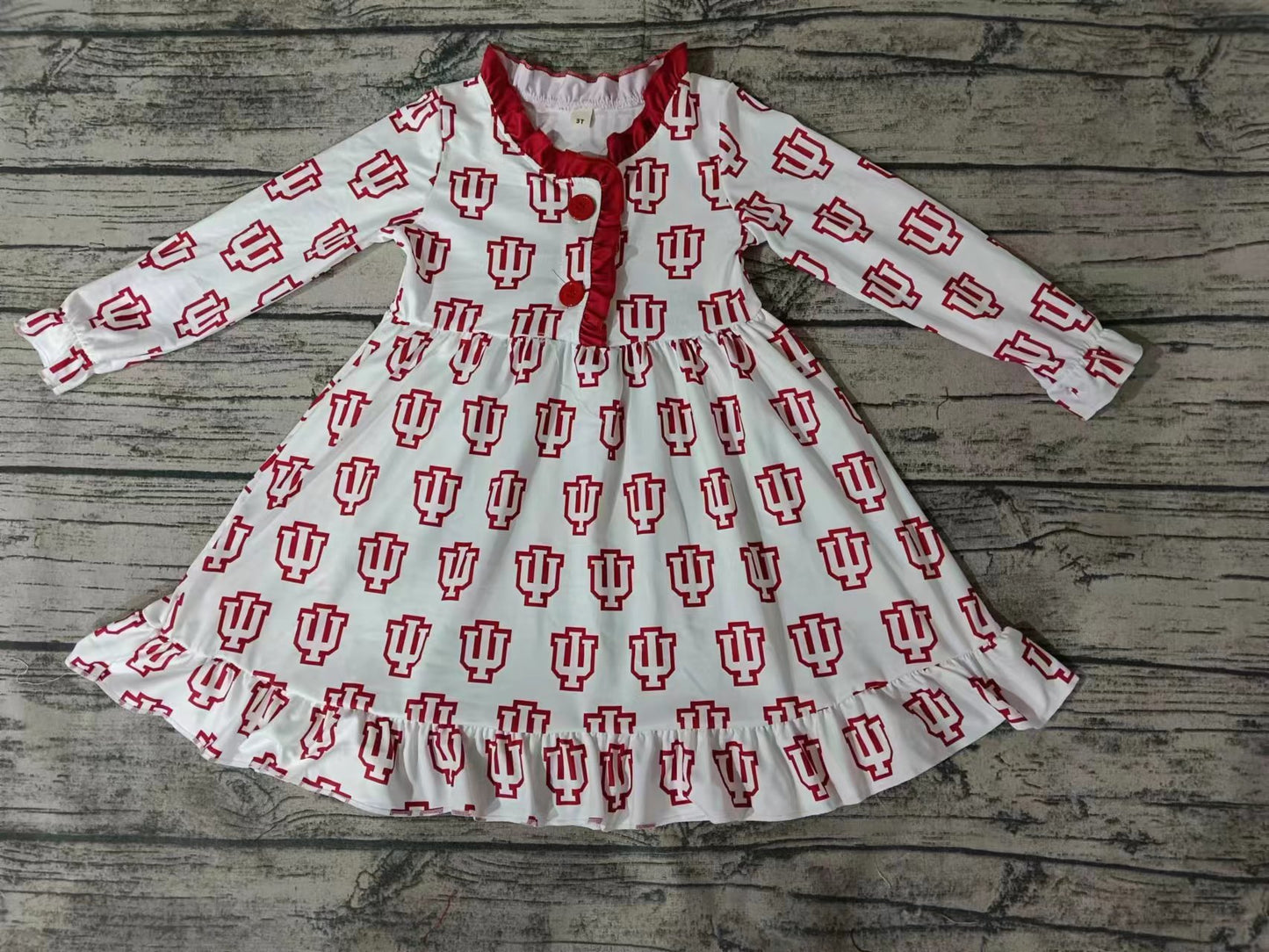 MOQ 3 pcs I U white long sleeves girls team night gown