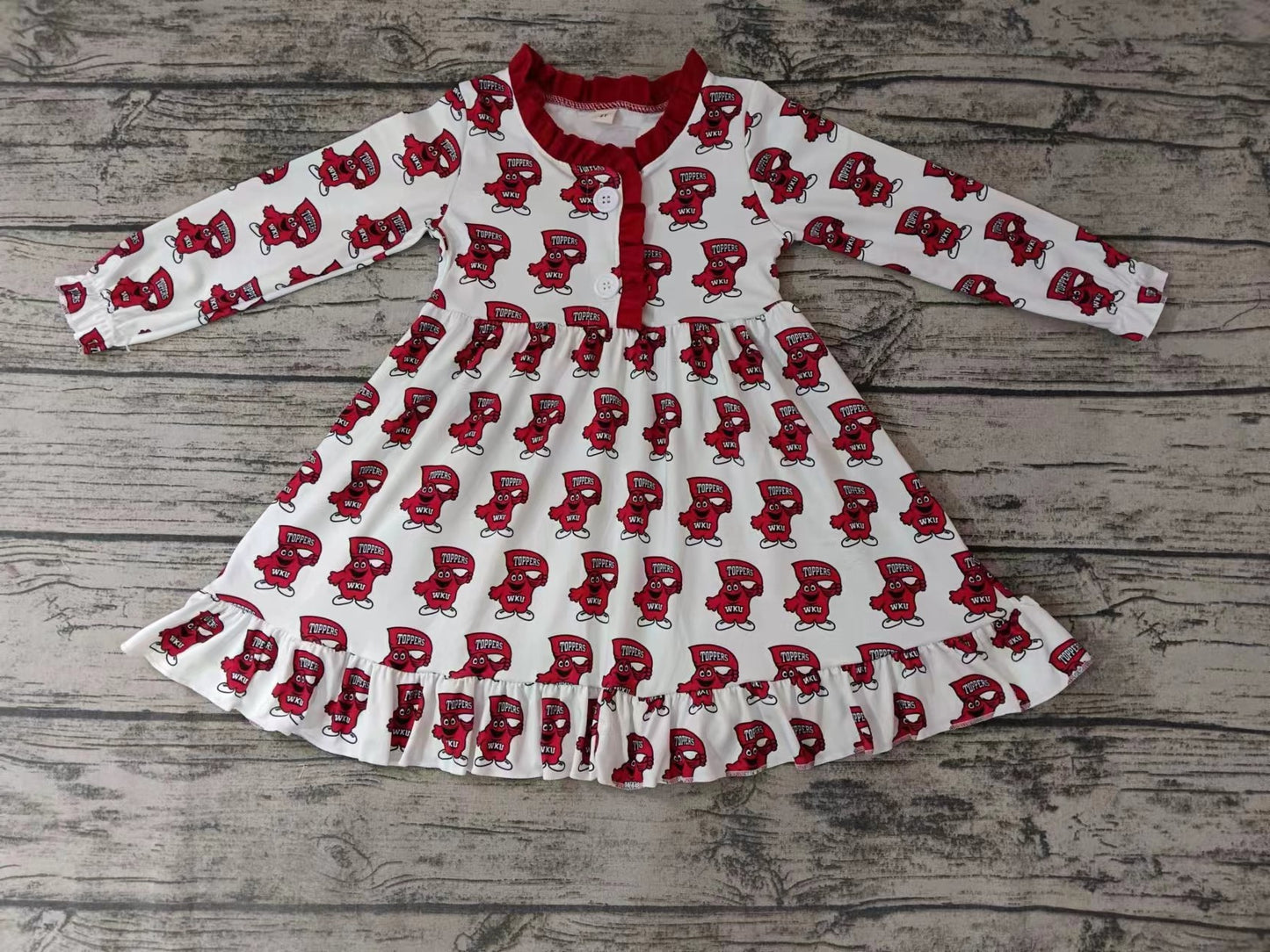 MOQ 3 pcs W K U red long sleeves kids girls team night gown