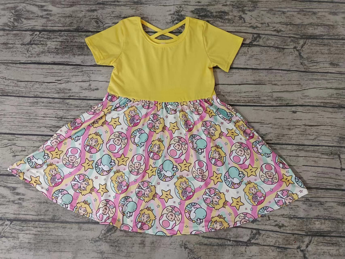 MOQ 3 pcs short sleeves yellow princess game girls dress