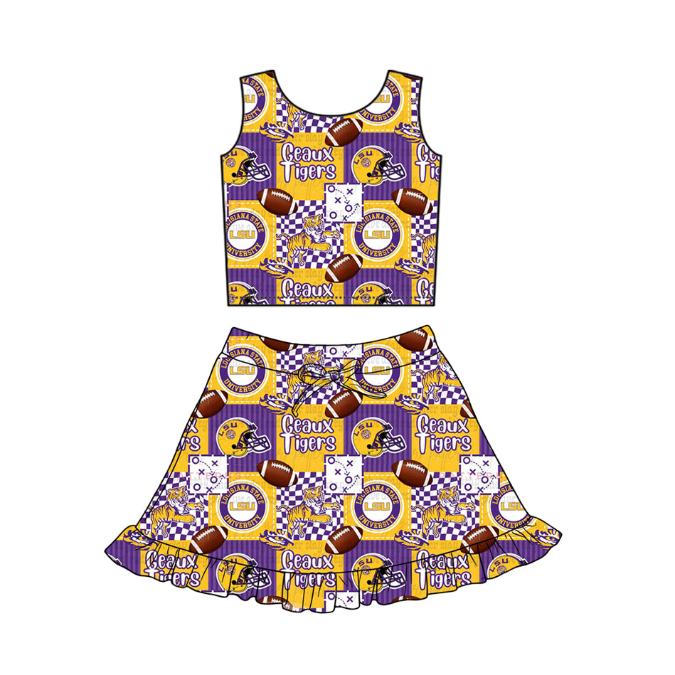 MOQ 5 pcs sleeveless tiger top skirt girls team active set