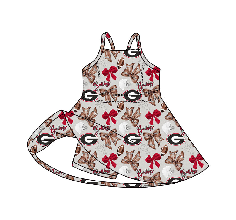 MOQ 5 pcs straps football G bows girls team athletic dress
