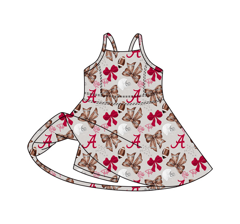 MOQ 5 pcs straps football A bows girls team athletic dress