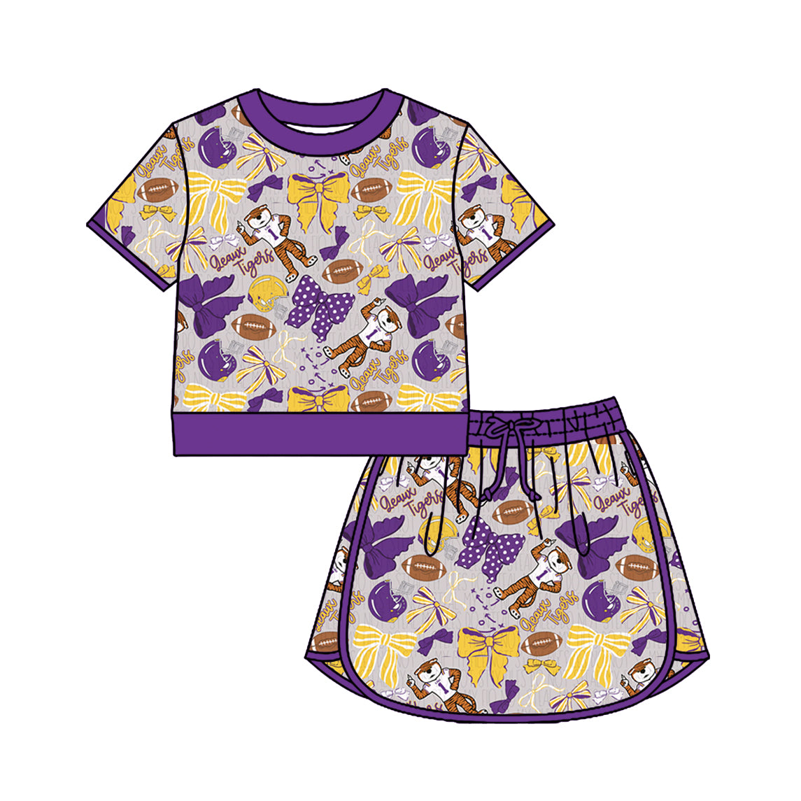 MOQ 5 pcs purple bow tiger football girls team active set
