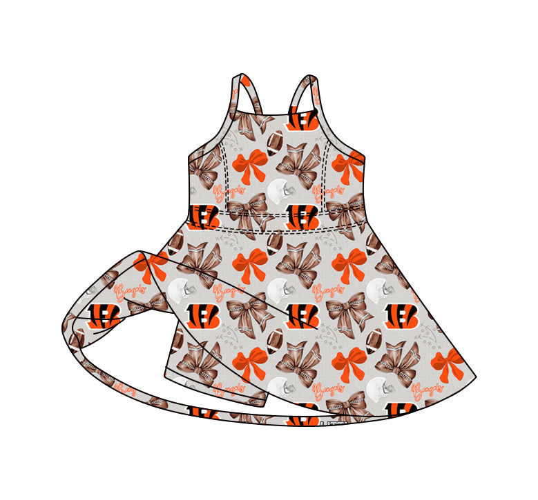 MOQ 5 pcs straps football B bows girls team athletic dress