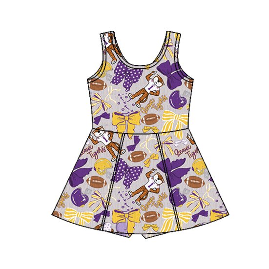 MOQ 5 pcs sleeveless bow tiger girls team athletic dress