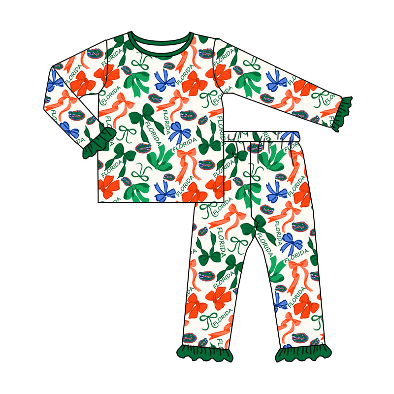 MOQ 3 Long sleeves crocodile bow kids girls team pajamas