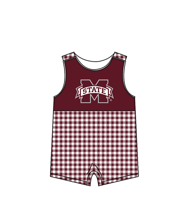 MOQ 5 pcs brown plaids sleeveless M baby boys team romper