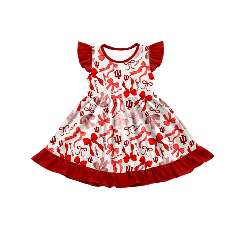 MOQ 3 pcs flutter sleeves I red bows girls team dress
