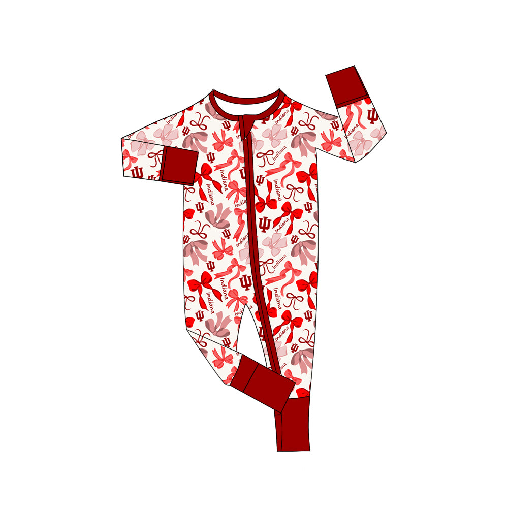 MOQ 3 pcs long sleeves I red bows baby team zip romper