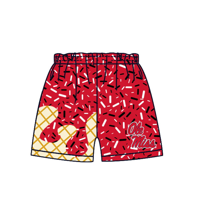 MOQ 3 pcs O M red ice cream sprinkle boys team shorts
