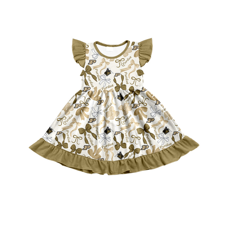 MOQ 3 pcs flutter sleeves P bows girls team dress