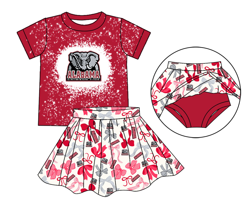 MOQ 3 pcs elephant A bleached top bow skirt girls team outfits