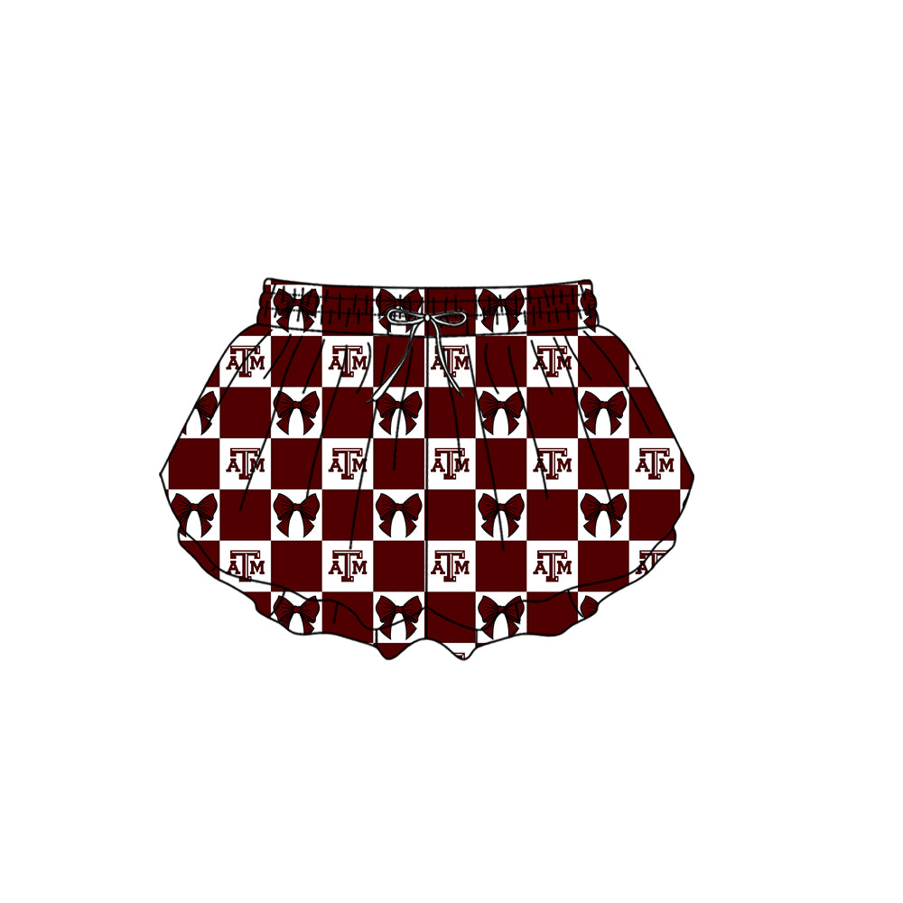 MOQ 5 pcs Plaid bow A T M kids girls team active summer shorts