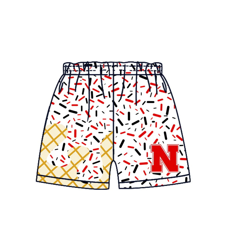 MOQ 3 pcs N red ice cream sprinkle boys team shorts