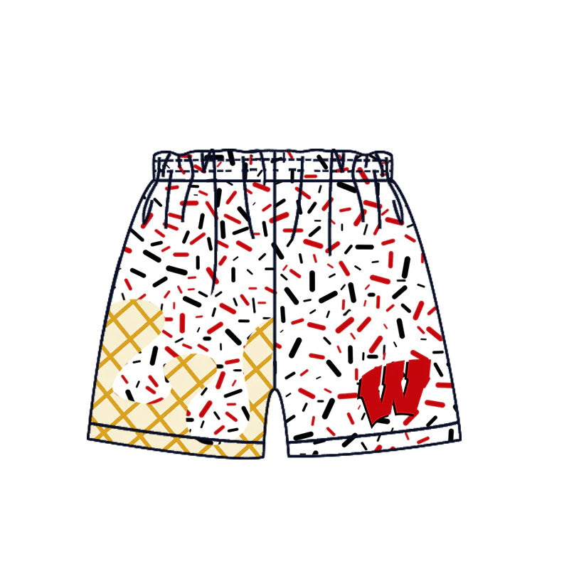 MOQ 3 pcs W red ice cream sprinkle boys team shorts