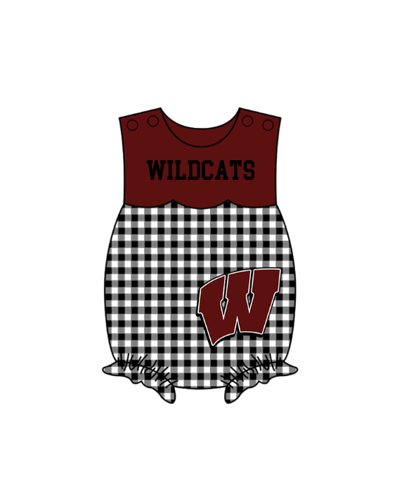 MOQ 5 pcs black plaids sleeveless W baby girls team romper