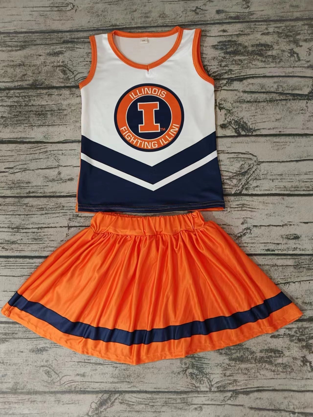 MOQ 3 pcs I orange white top skirt girls cheer clothes