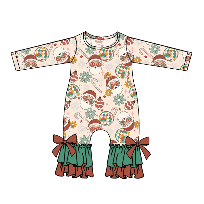 MOQ 5 PCS santa jingle bell candy cane baby Christmas romper