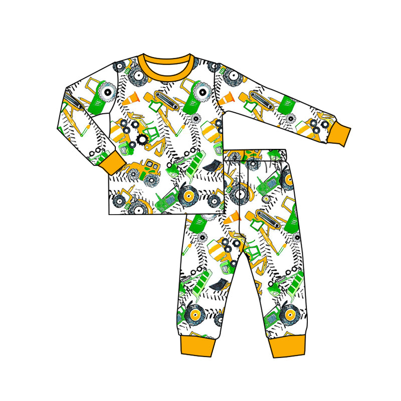 MOQ 5 green yellow constructions kids boy pajamas