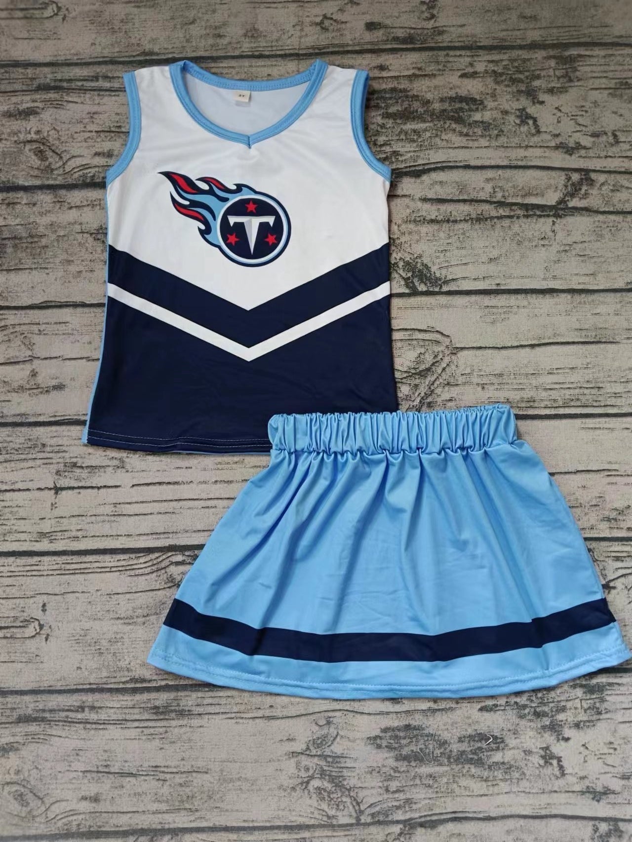 MOQ 3 pcs blue navy white top skirt girls cheer clothes