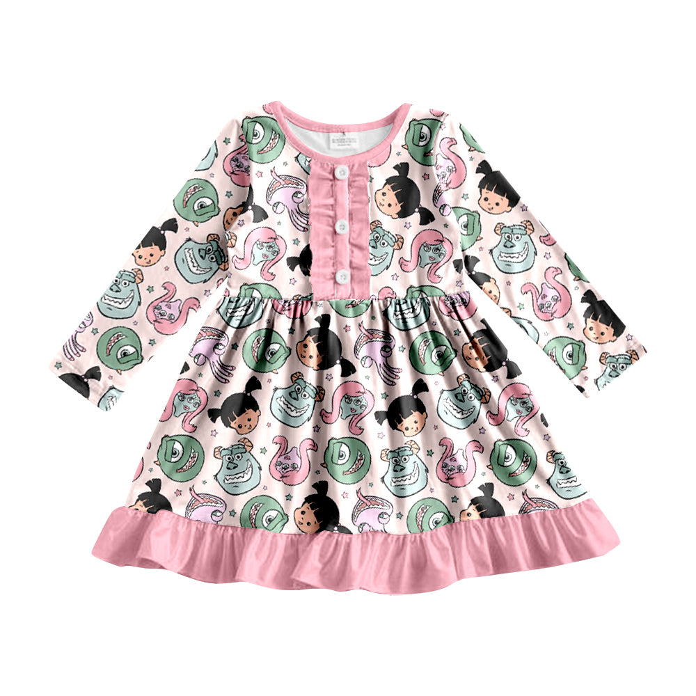 MOQ 5 pink monster ruffle girls dresses