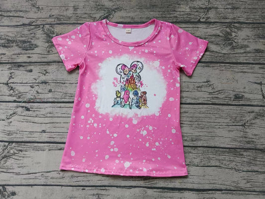 MOQ 3 Pink bleached short sleeves princess girls shirt