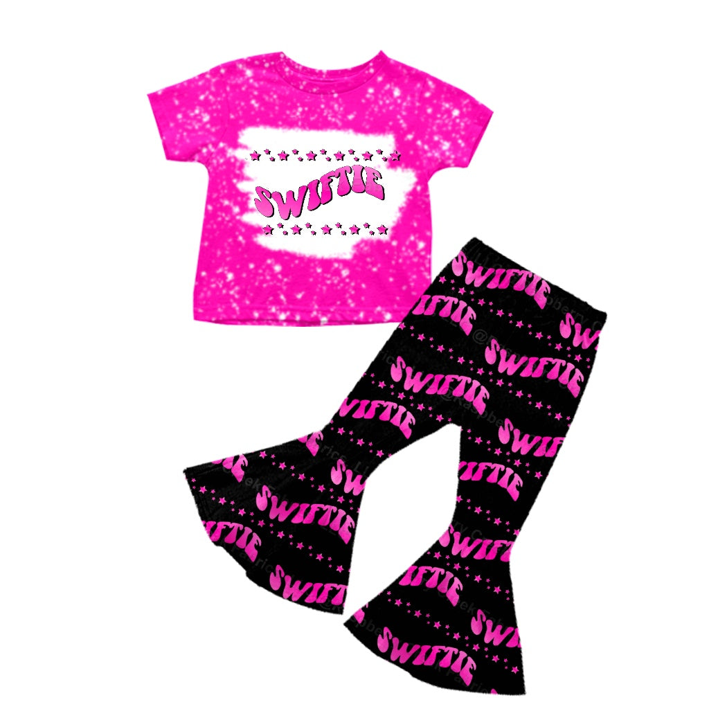 MOQ 3 Hot pink bleached top black pants ears singer girls outfits