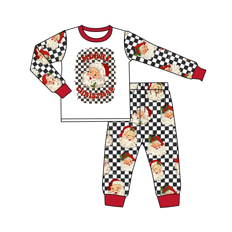 MOQ 5 Merry Christmas plaid santa baby kids clothes