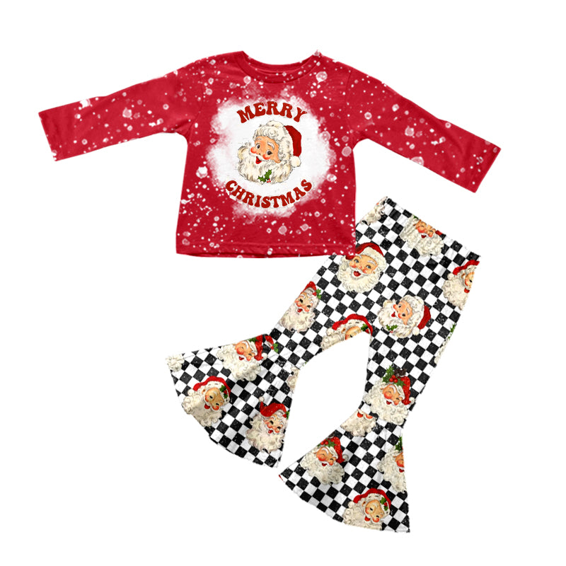 MOQ 5 Merry Christmas plaid santa baby girls outfits