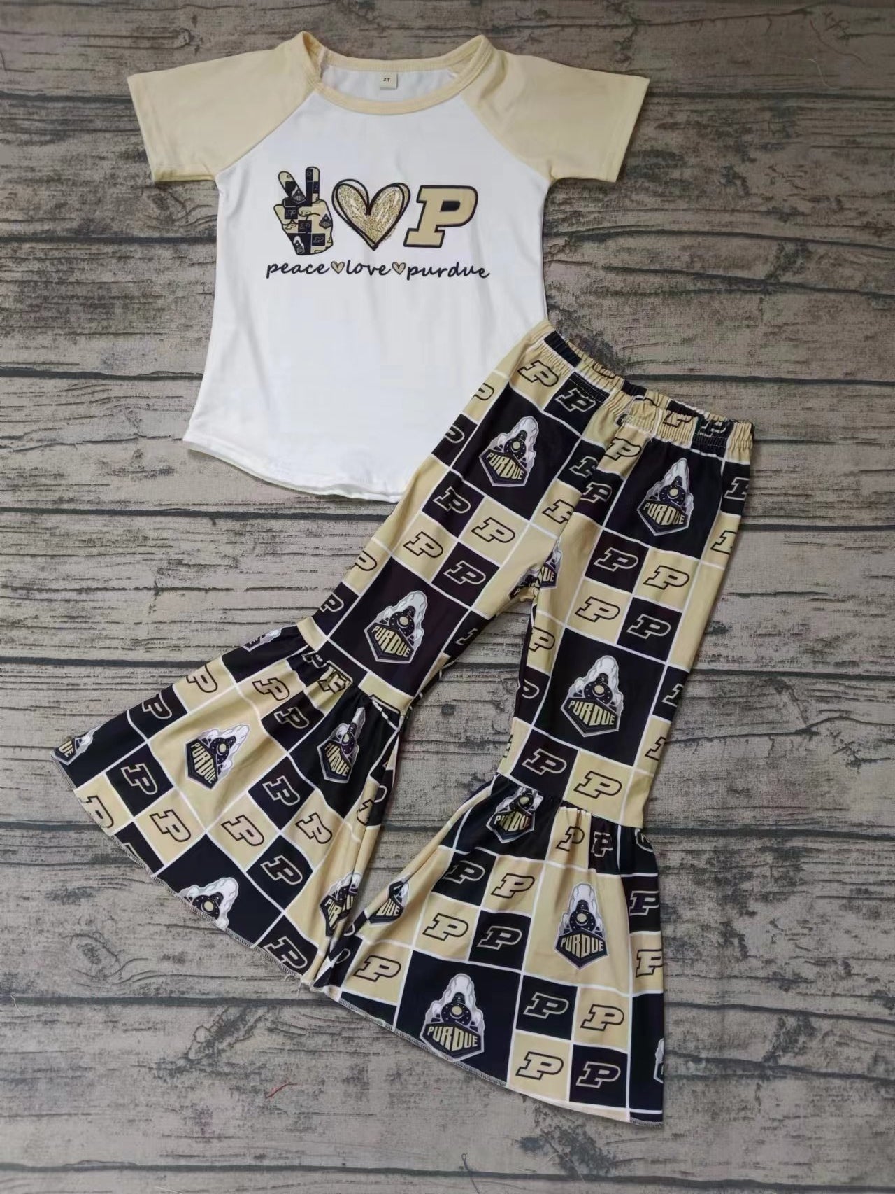 MOQ 3 pcs Peace love P kids girls team clothes