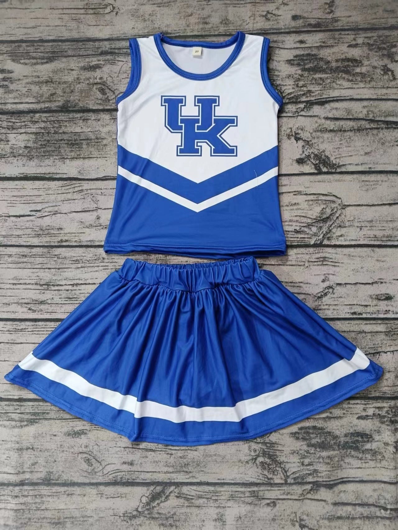 MOQ 3 pcs U K blue white top skirt girls cheer clothes