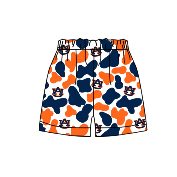 MOQ 3 pcs A U navy orange camo kids boys team shorts