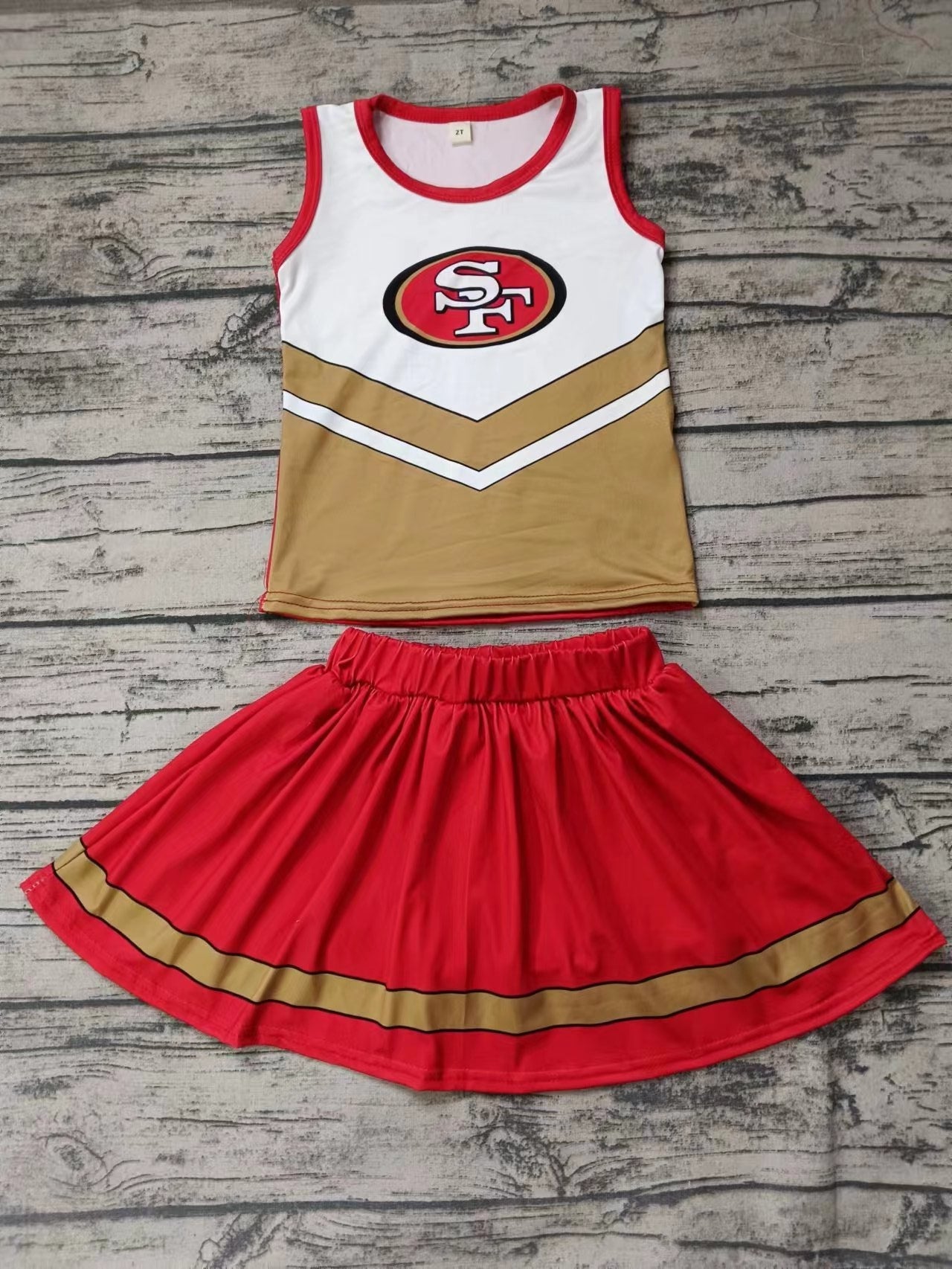 MOQ 3 pcs S F white red top skirt girls cheer clothes