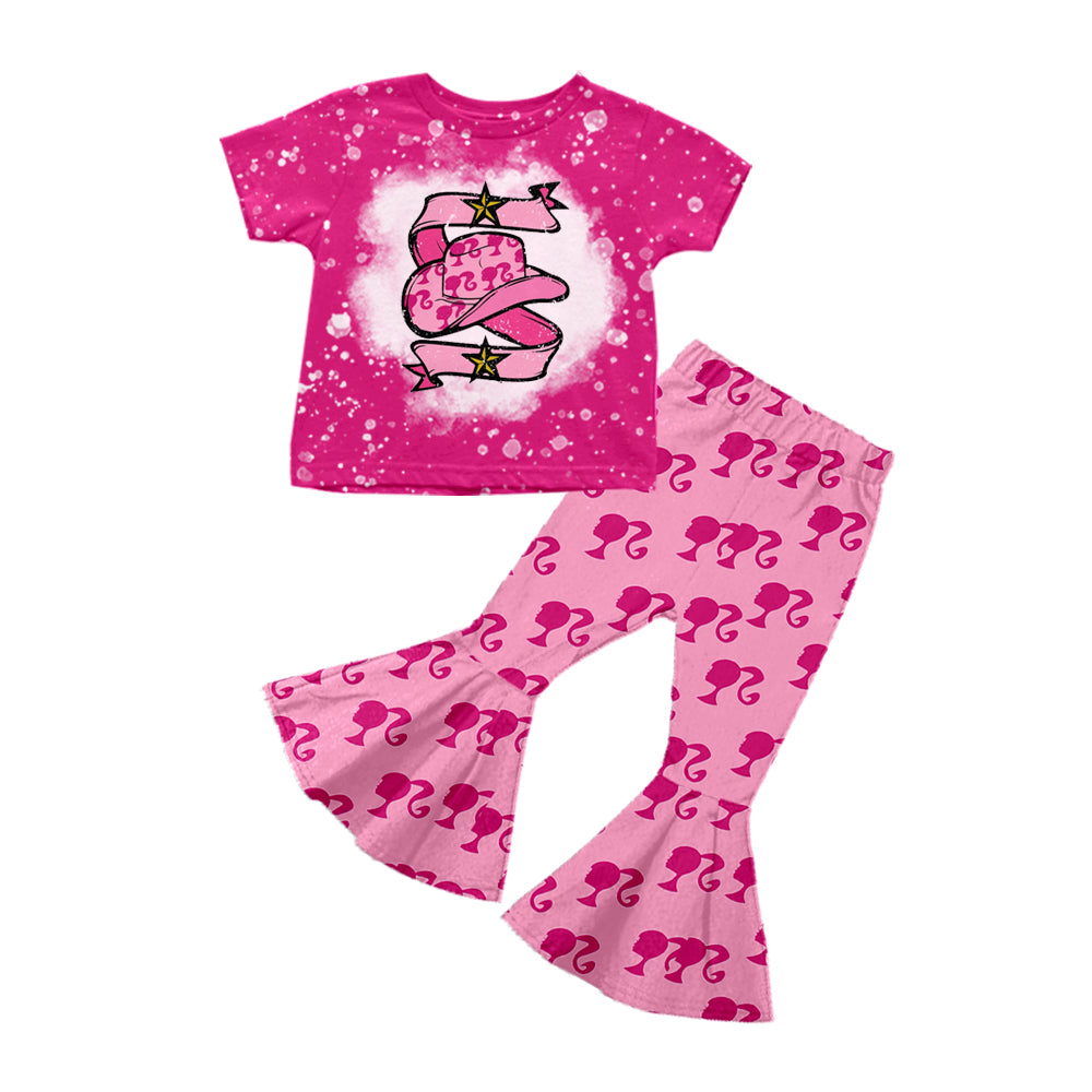 MOQ 5 Hot pink heart shirt party girls clothing set