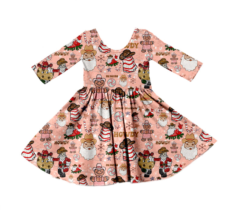MOQ 5 howdy santa long sleeves girls Christmas dress