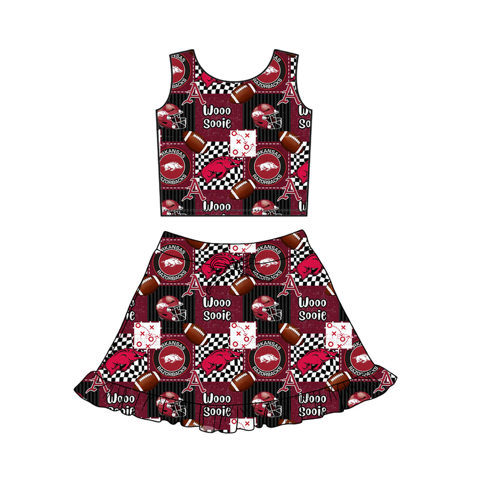 MOQ 5 pcs sleeveless hogs top skirt girls team active set