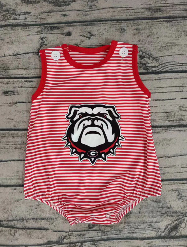 Deadline May 29 Red sleeveless stripe dog boy team romper
