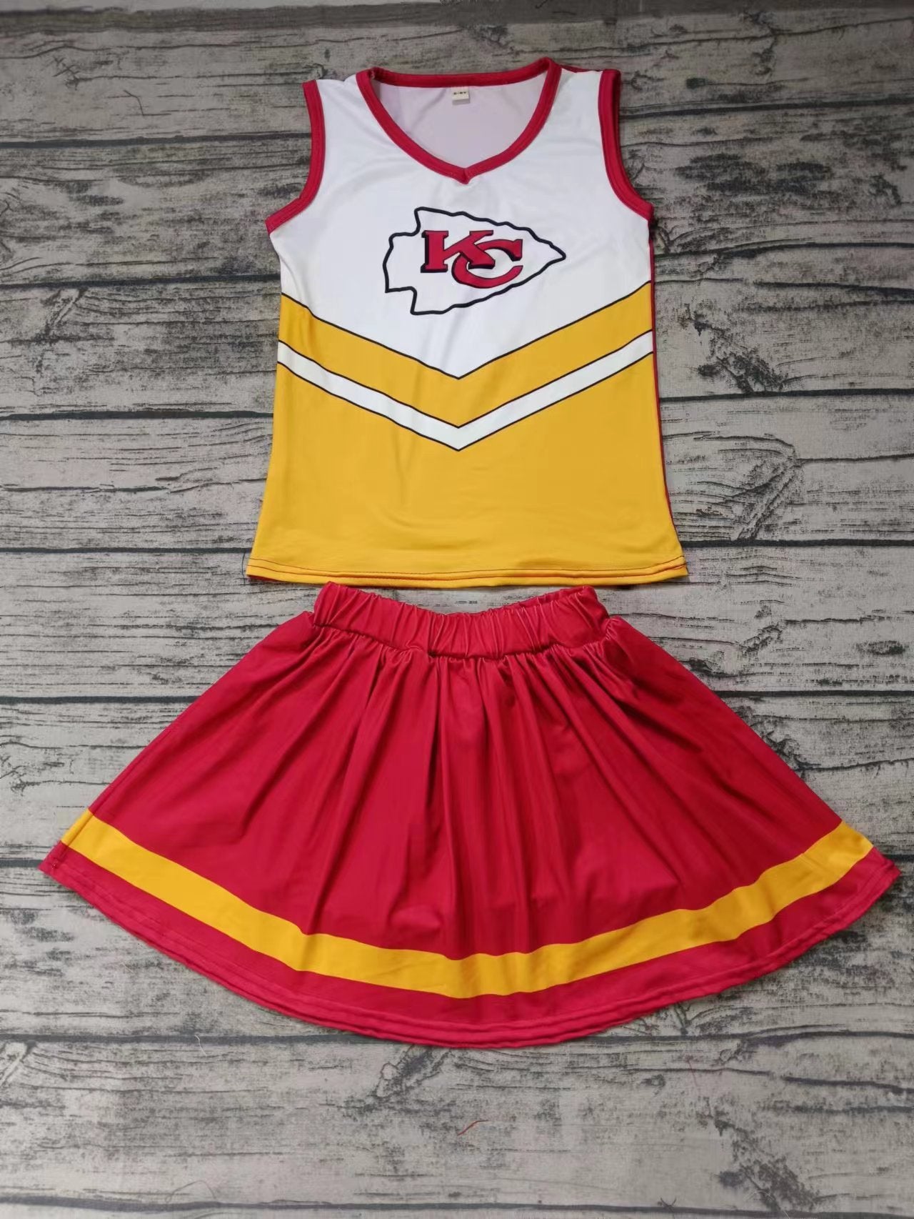 MOQ 3 pcs K C yellow red top skirt girls cheer clothes