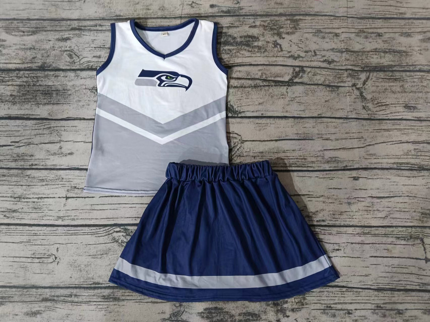 MOQ 3 pcs Grey navy top skirt girls cheer clothes