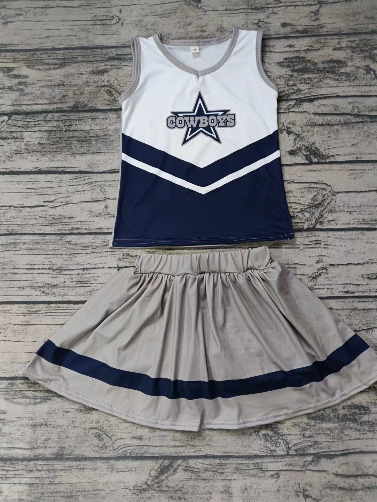 MOQ 3 pcs Star cowboy grey navy top skirt girls cheer clothes