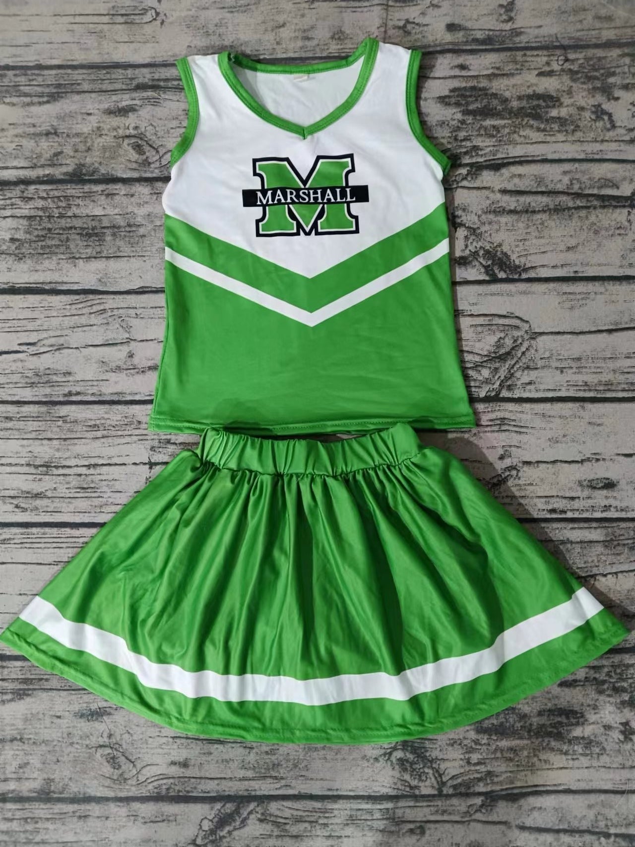 MOQ 3 pcs M green top skirt girls cheer clothes