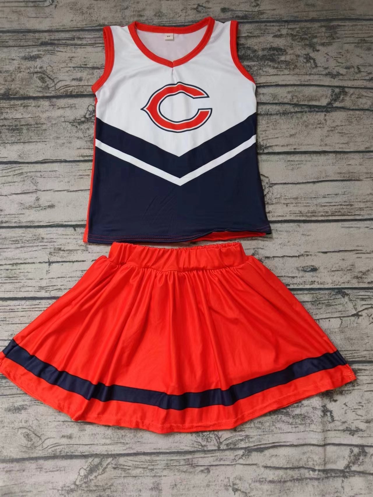 MOQ 3 pcs C orange navy top skirt girls cheer clothes