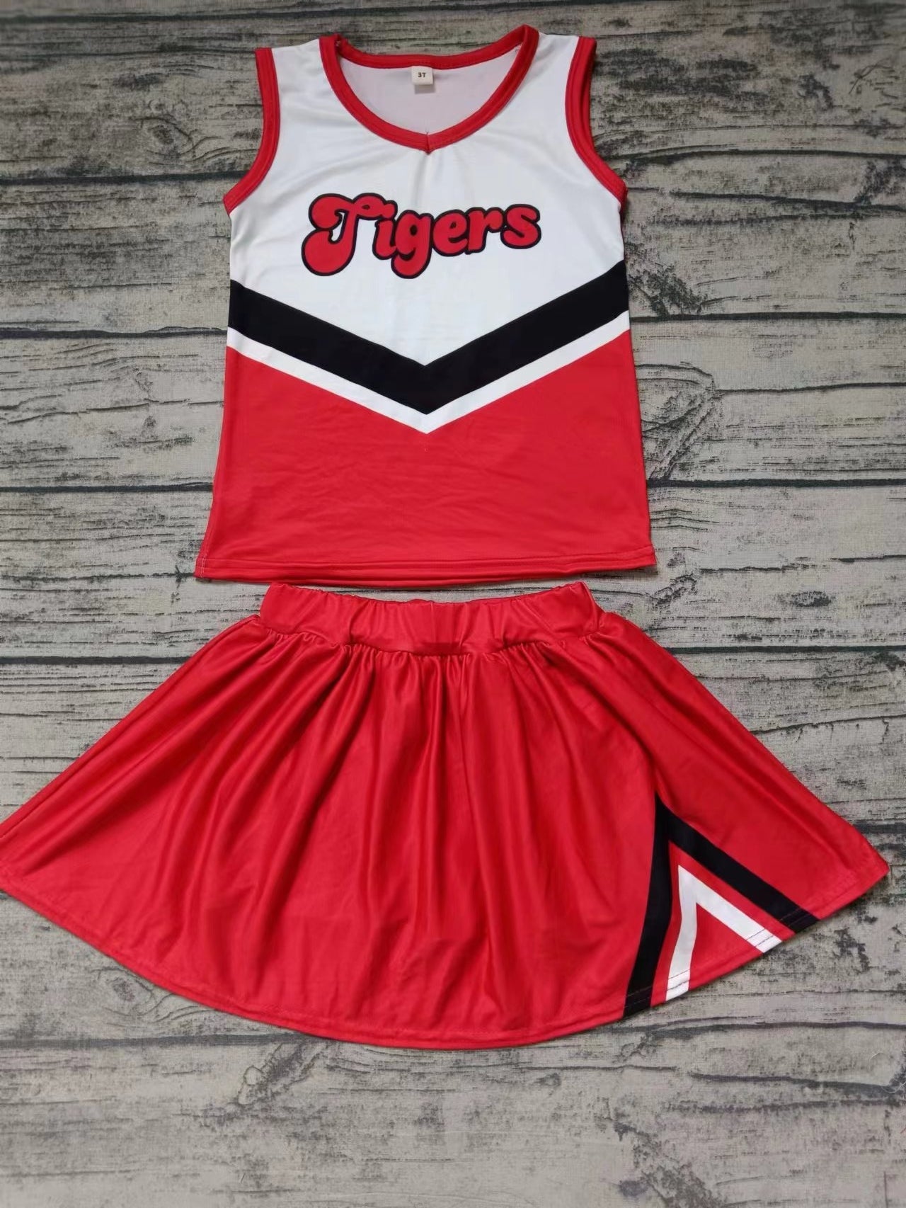 MOQ 3 pcs tigers white red top skirt girls cheer clothes