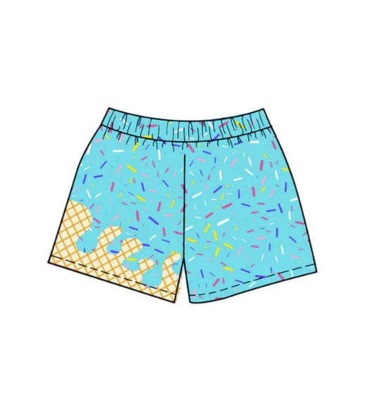 Deadline June 12 light blue yellow ice cream sprinkle boys team shorts